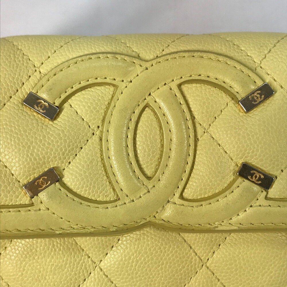 CHANEL Authentic Yellow Caviar Leather Logo Wallet - Picture 5 of 16